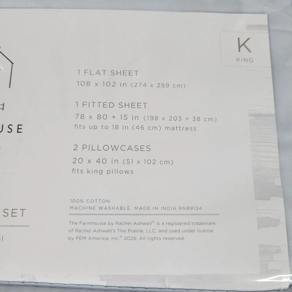 Shabby Chic 4pc KING Sheets Set Solid Light Blue Cotton Farmhouse Rachel Ashwell